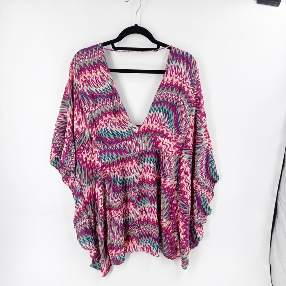 ✅ VIX Vibrant PINK/TEAL V-Neck COVER UP SIZE M/L